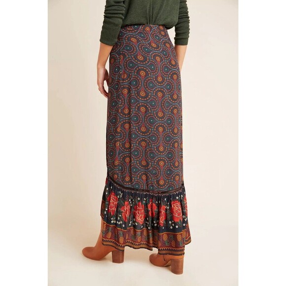 Farm Rio Mermaid Skirt Small Brown Abstract Ruffled Cordoba Wrap Boho Western - Picture 5 of 12